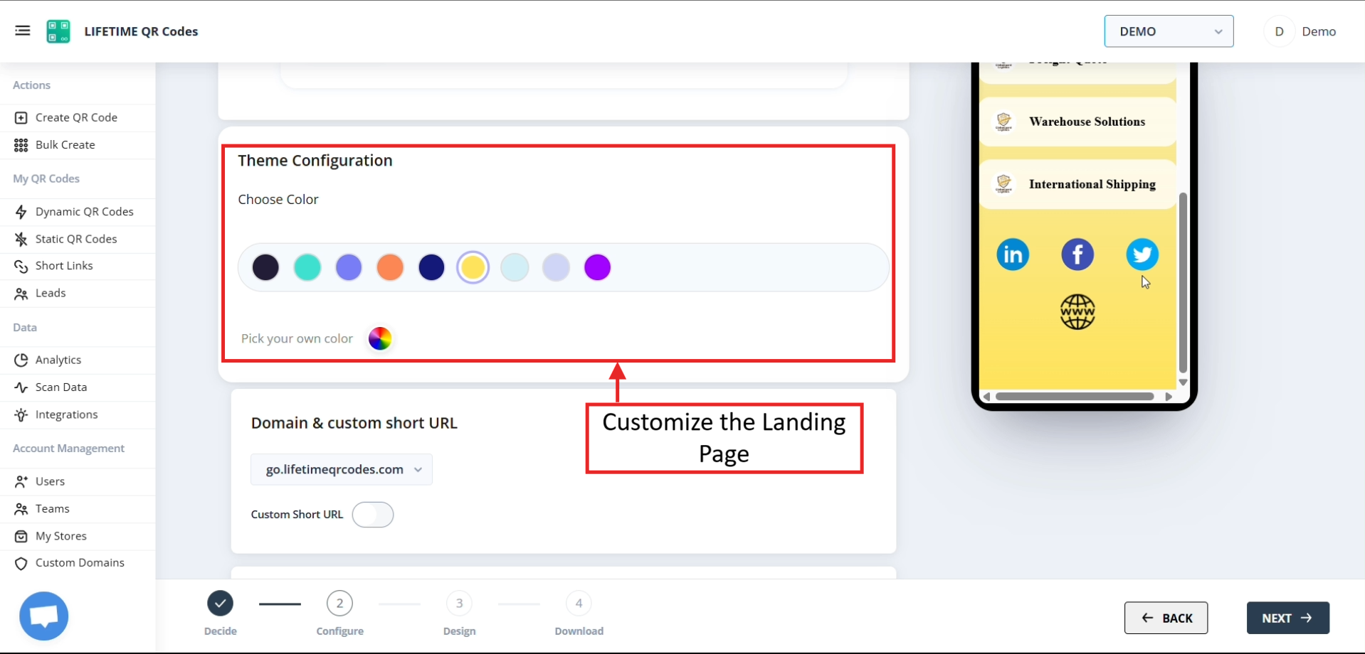 Step: Customize the Landing Page